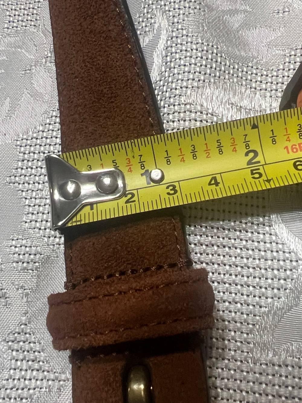 Women's Brown Suede Belt with Round Brass Buckle - Picture 10 of 10